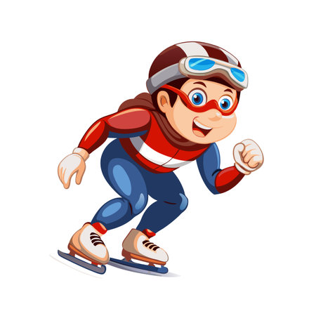 Cartoon speed skater in full stride isolated on whiteのイラスト素材