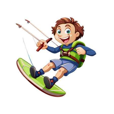 Boy kitesurfing cartoon vector illustration, extreme water sportのイラスト素材
