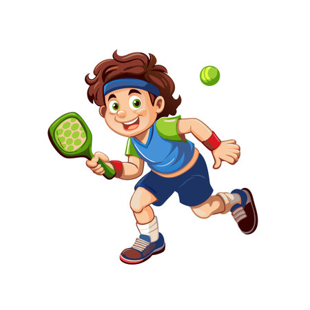 Cartoon boy playing paddle tennis isolated on white backgroundのイラスト素材