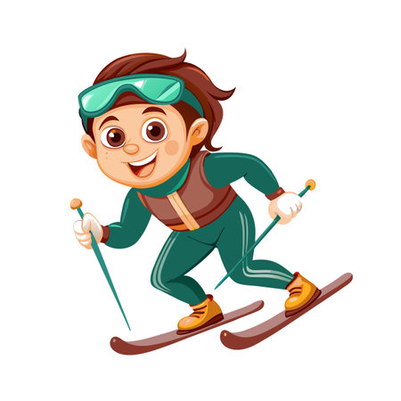 Cartoon skier enjoying the winter sport with equipmentのイラスト素材