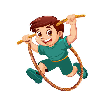 Cartoon boy jumping through rope in action poseのイラスト素材