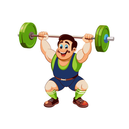 Cartoon weightlifter illustration with barbell in a strong positionのイラスト素材