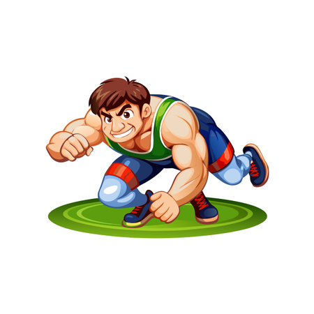Cartoon athlete sprinting forward with determination and powerful buildのイラスト素材