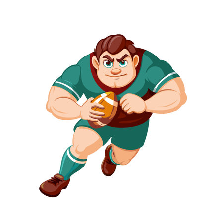 Cartoon Rugby Player Running with Ball on White Backgroundのイラスト素材