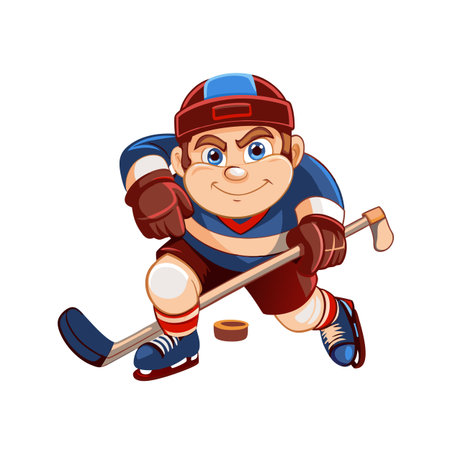Cartoon hockey player ready for the puck with determinationのイラスト素材