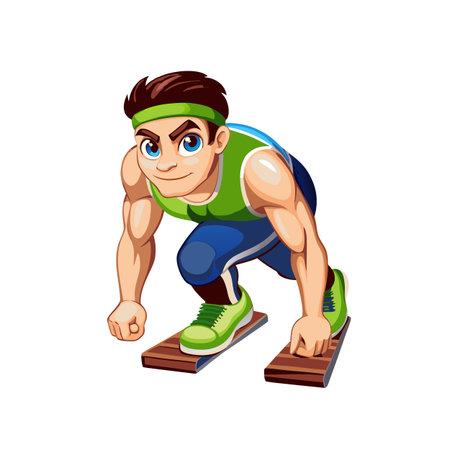 Animated Athlete in Starting Position Ready for a Raceのイラスト素材