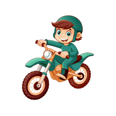 Cartoon motorcyclist on a motocross bike riding fastのイラスト素材