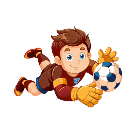 Cartoon soccer goalkeeper diving to catch a soccer ballのイラスト素材