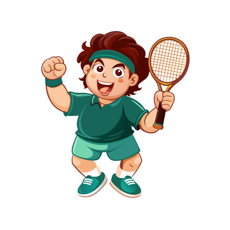 Cartoon tennis player celebrating victory on a white backgroundのイラスト素材