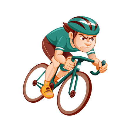 Determined cyclist riding fast, vector illustration in cartoon styleのイラスト素材