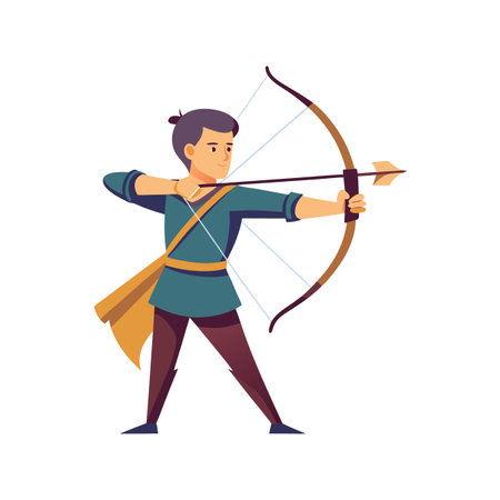 Archer aiming bow and arrow illustration in flat designのイラスト素材