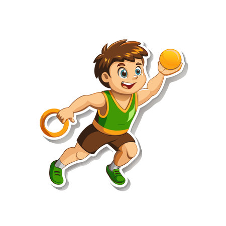 Cartoon boy exercising with ball and ring illustrationのイラスト素材