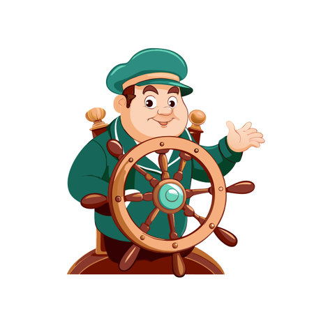 Friendly Cartoon Captain at the Helm, Navigating the Seasのイラスト素材