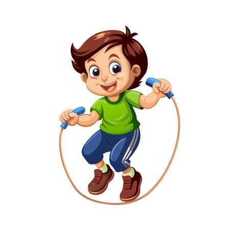 Cartoon boy happily jumping rope for exercise activityのイラスト素材