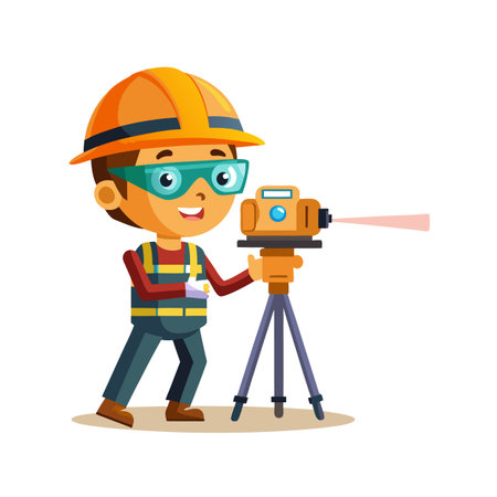 Surveyor using leveling instrument illustration for construction theme