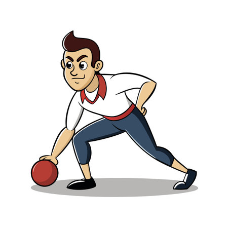Cartoon bowler throwing a red ball illustration vectorのイラスト素材