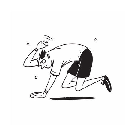 Cartoon man kneeling in disbelief or confusion illustration styleのイラスト素材