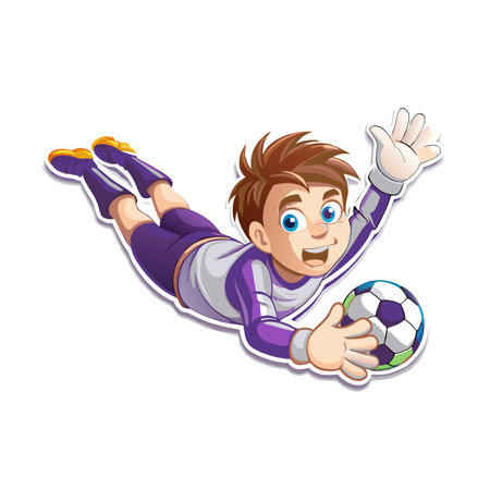 Cartoon soccer goalkeeper diving to save the ball imageのイラスト素材