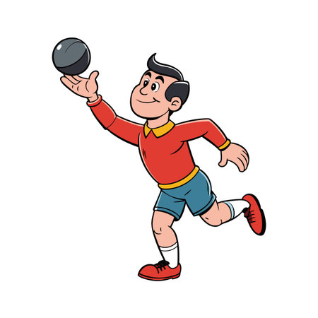Cartoon boy preparing to throw a heavy ballのイラスト素材