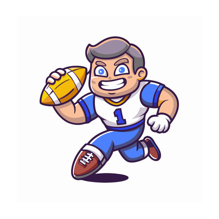 Cartoon Football Player Running With Ball Isolated on Whiteのイラスト素材