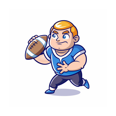 Cartoon football player running and holding football vector illustrationのイラスト素材