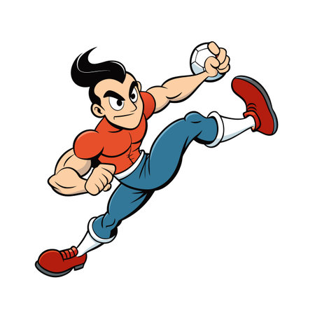 Cartoon man prepares to kick a ball high upのイラスト素材