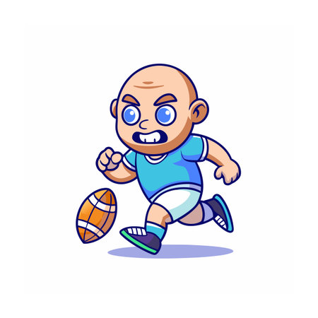 Cartoon rugby player running with a rugby ball illustrationのイラスト素材
