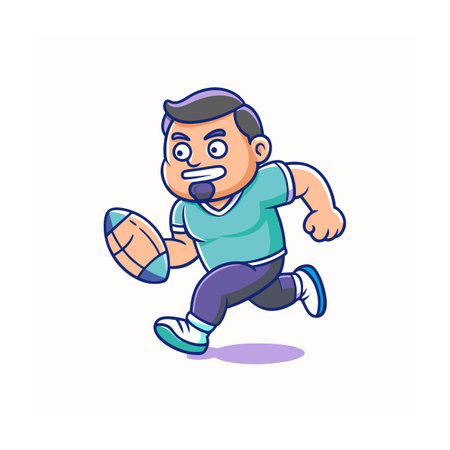 Cartoon athlete character runs with football in comic styleのイラスト素材