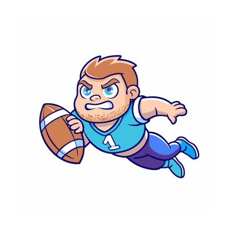 Cartoon Football Player Running with Ball in Action Pose