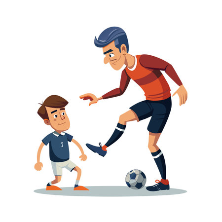 Two soccer players in cartoon style playing soccer gameのイラスト素材