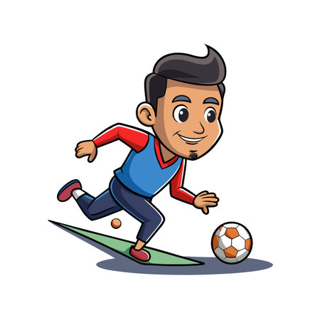 Cartoon character plays soccer, dribbling the ball artfullyのイラスト素材