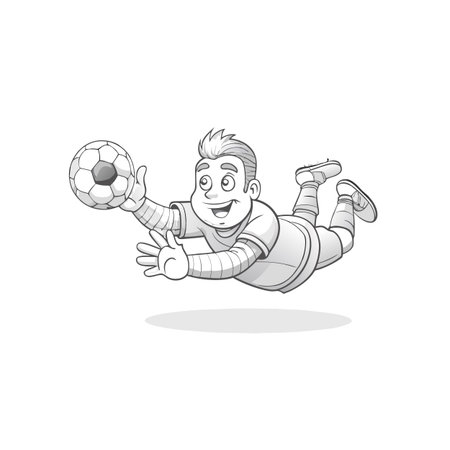 Cartoon soccer goalkeeper dives to catch the ballのイラスト素材