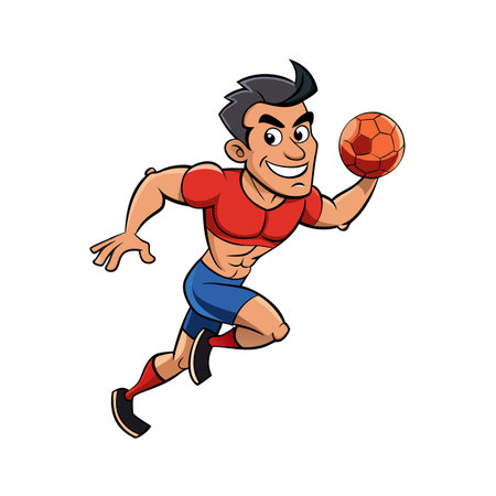 Cartoon athlete running with a handball toward the goalのイラスト素材