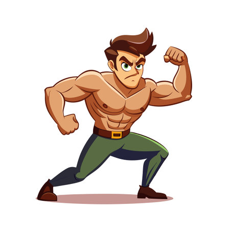 Cartoon man flexing muscles with angry facial expressionのイラスト素材