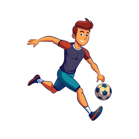 Cartoon soccer player dribbling a ball with isolated backgroundのイラスト素材