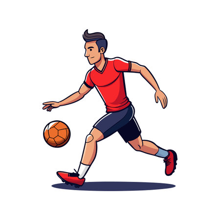 Illustration of a soccer player dribbling ball on fieldのイラスト素材