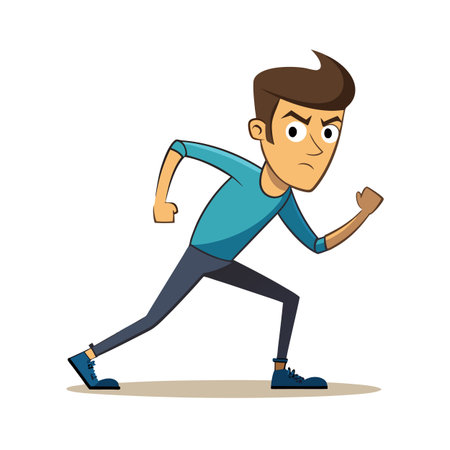 Cartoon man running aggressively, focused expression, full body shotのイラスト素材