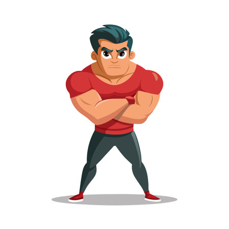 Cartoon Muscular Man with Arms Crossed on White Backgroundのイラスト素材