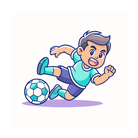 Cartoon soccer player in action kicking a soccer ballのイラスト素材