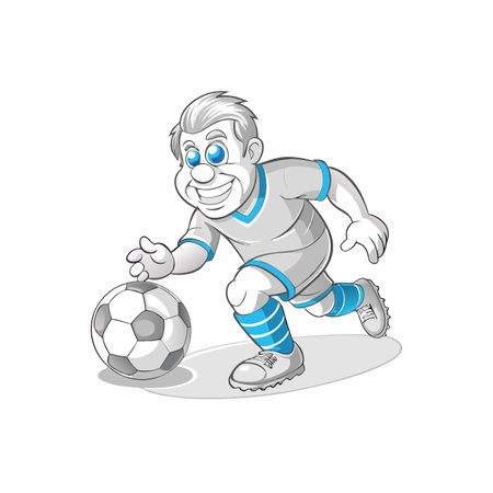 Cartoon soccer player dribbling a ball down the fieldのイラスト素材