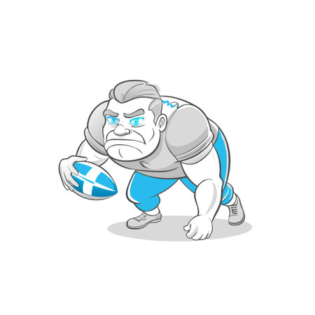 Cartoon rugby player with ball in a dynamic poseのイラスト素材