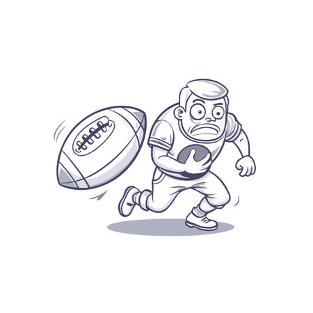 Cartoon football player running with the ball downfield illustrationのイラスト素材