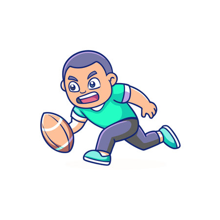 Cartoon boy running with an American football aggressivelyのイラスト素材