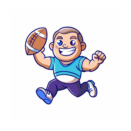 Cartoon boy running with an American football in handのイラスト素材