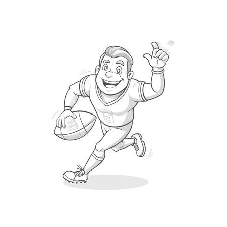 Cartoon football player running and pointing up, black and whiteのイラスト素材