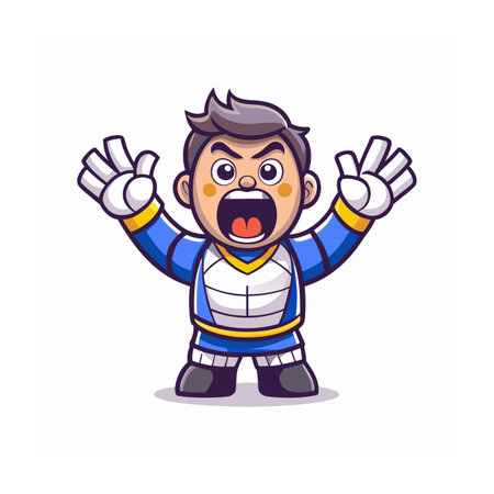 Cartoon hockey player screaming with arms raised in victoryのイラスト素材
