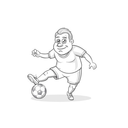 Cartoon man playing soccer monochrome illustration on white backdropのイラスト素材