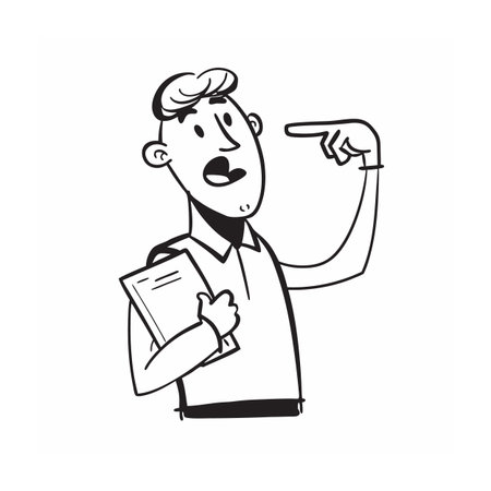Surprised businessman pointing at himself, holding a document, illustrationのイラスト素材
