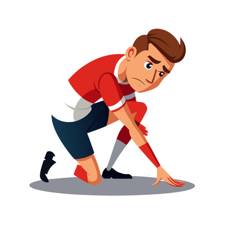 Disappointed cartoon soccer player kneeling on ground in despairのイラスト素材