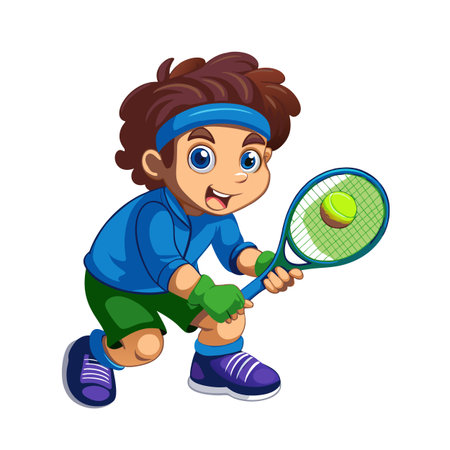 Cartoon boy playing tennis with tennis racquetのイラスト素材